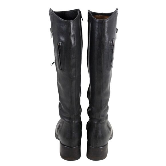 Vera Wang BLACK GENUINE LEATHER TALL MID HEEL RIDING BOOTS MOTO SHOES SIZE 8M - Picture 4 of 11
